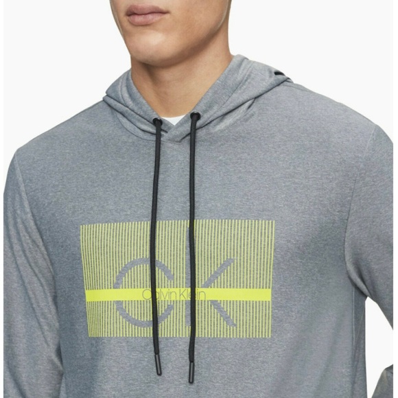 NWT Men’s Size Large Calvin Klein Linear Logo Print Drawstring Hoodie In Gray - Picture 1 of 11